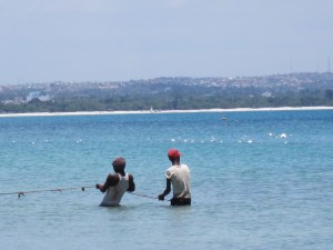 The men began pulling in the line.